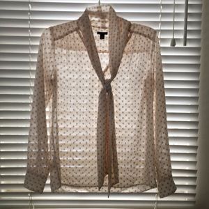 Ann Taylor XS pussy bow polka dot blouse